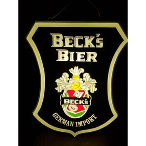 VINTAGE BECK’S BIER BEER LIGHT UP SIGN 15"x20” PLASTIC molded‎ mancave decor bar
